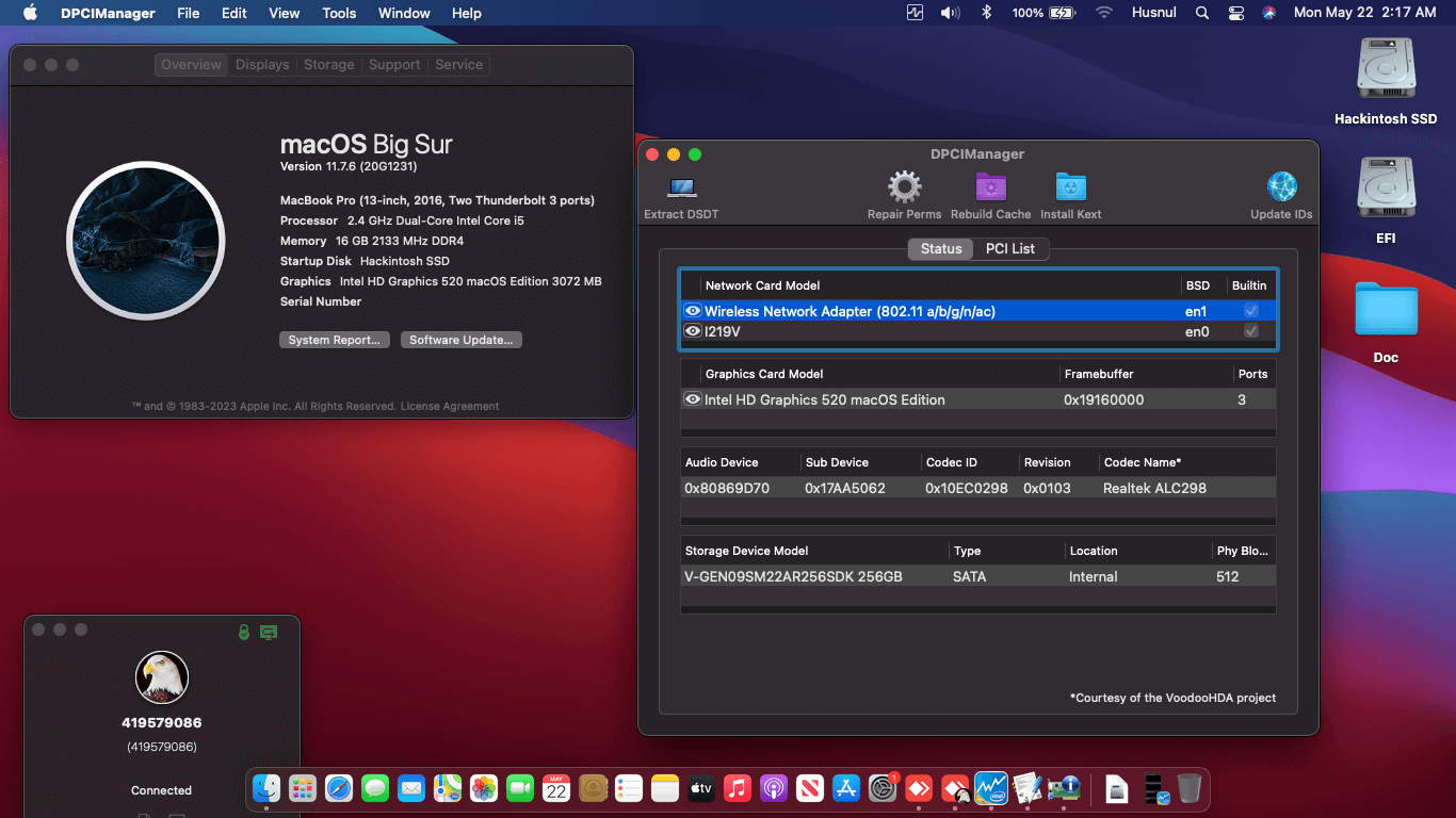 Success Hackintosh macOS Big Sur 11.7.6 Build 20G1231 in Lenovo Thinkpad X270